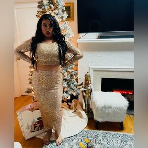 Gold Sequin Women's Skirt Set fashion nova